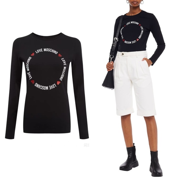 Love Moschino Glittered Printed Stretch-cotton Jersey Top